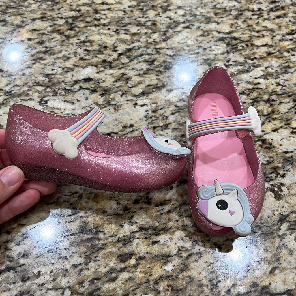 Mini Melissa Rainbow Unicorn Pink Sparkle Mary Jane Ballet Shoe, Toddler Size 7